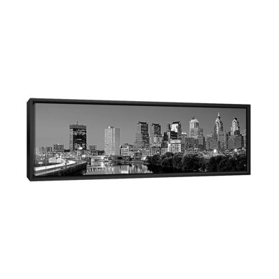 Panoramic U.S. Pennsylvania, Philadelphia Skyline, Night Photographic Print on Canvas in Black and White