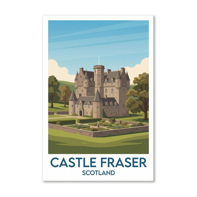 Castle Fraser, Scotland - Romantic Travel Poster Of Historic Scottish Castle And Gardens. Giclee Print On Wrapped Canvas. Wall Art, Home Decor - Castles & Palaces, Scotland - Wrapped Canvas Print