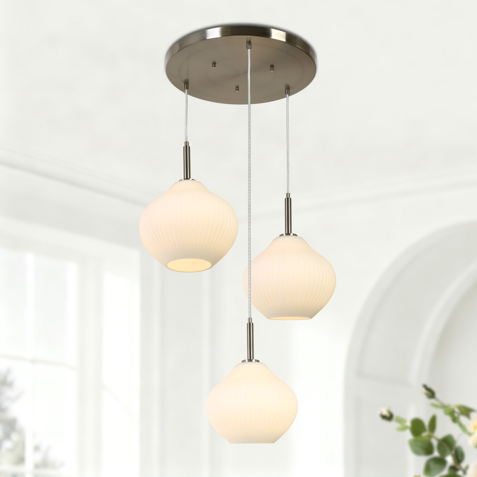 Jonny Dimmable 3-Light Pendant, Silver