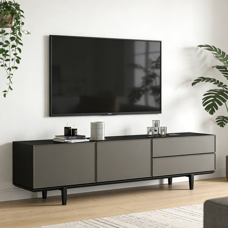 Meuble télé avec rangement Modern, H 22,44 po x L 78,74 po x l 15,74 po, Noir/gris