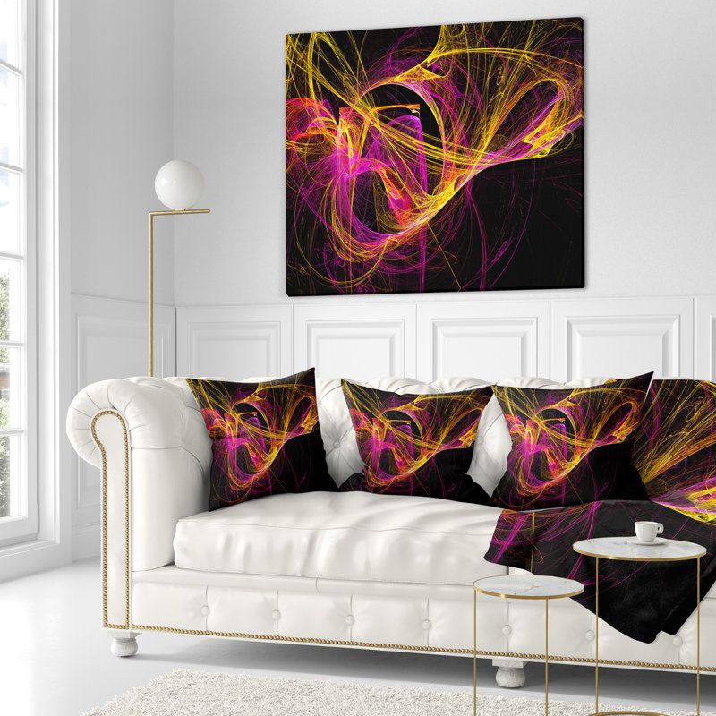  Coussin abstrait abstrait, 16 po x 1 po, Coussin décoratif, Jaune / Noir