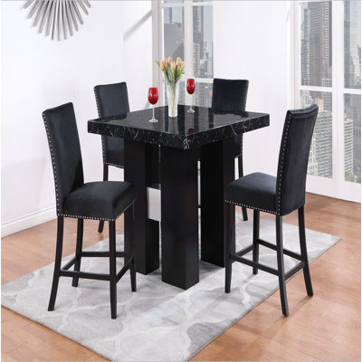 MIKHA BLACK BAR TABLE AND BLACK BAR STOOLS