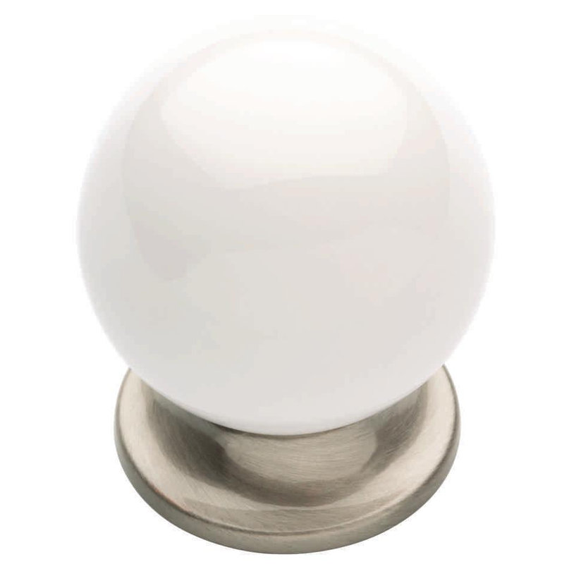 (5 Pack) 1-5/8 inch Round Knob White and Satin Nickel