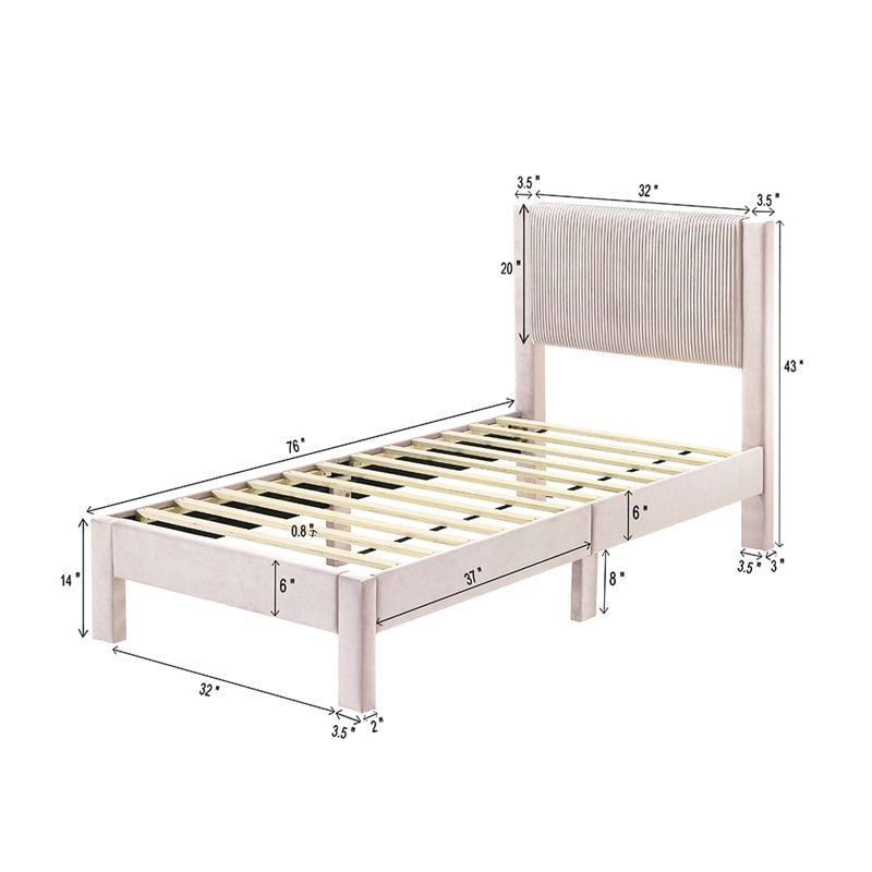Lit simple contemporain rose simple avec tête de lit tapissier et cadre à profil bas pour la chambre à coucher, Lit simple