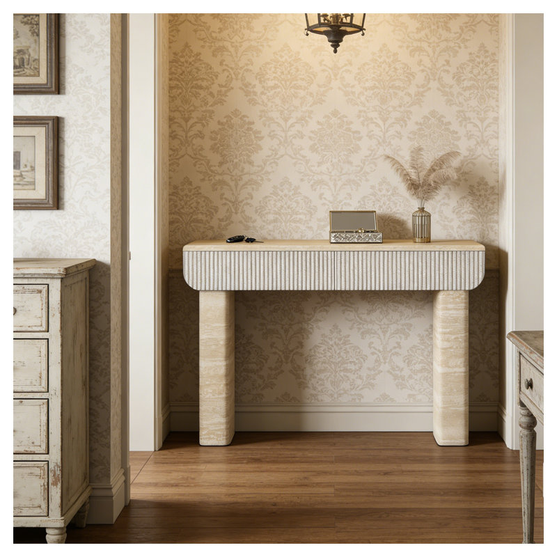 Console beige moderne avec tiroirs cannelés - Table d'entrée 47,2 po pour le couloir, le salon et la salle à manger