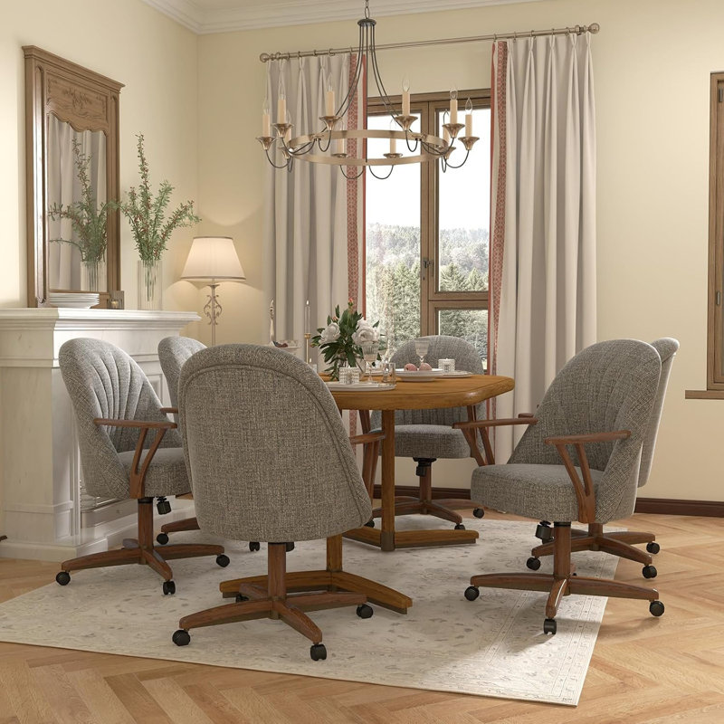 Swivel-Tilt Caster Casual Dining Chair in Fonzo Marble with Walnut, Brown Wood