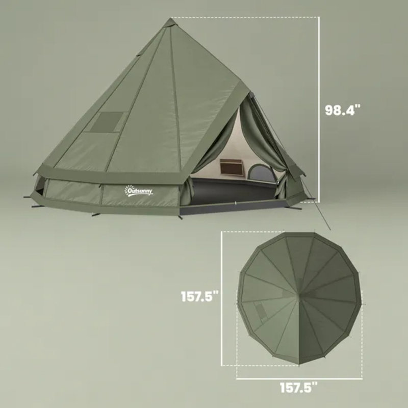 Tente de camping imperméable pour 4 à 6 personnes avec prise Jack - Vert armée