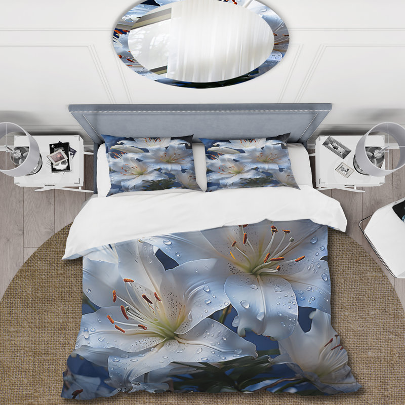 Fleurs, sérénité en blanc - ensemble de housse de couette floral - microfibre de polyester