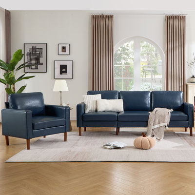 Modern Upholstered Accent Chair And 3 Seater Sofa Living Room Set, Mid-Century Furniture