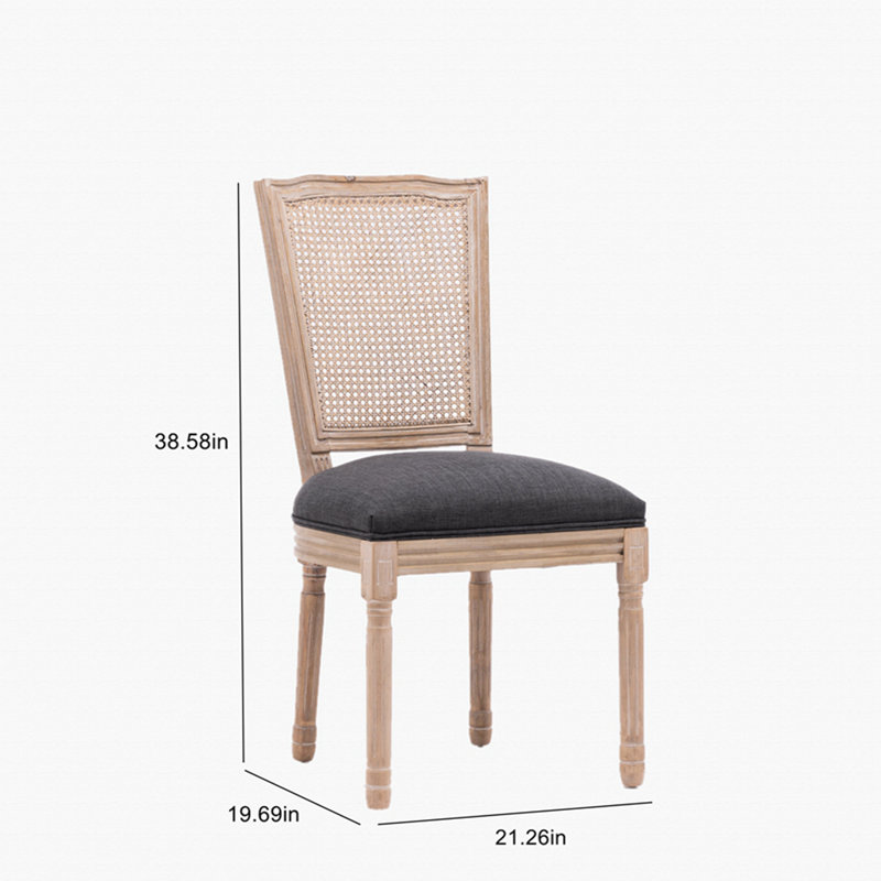 French Style Solid Wood Frame Fabric Square Back Dining Chair,set Of 2, Antique Dark Gray