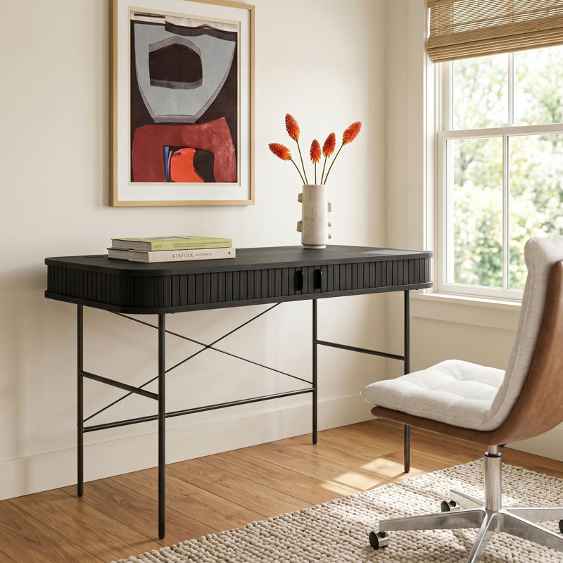 Iris Metal Base Writing Desk, Black Oak