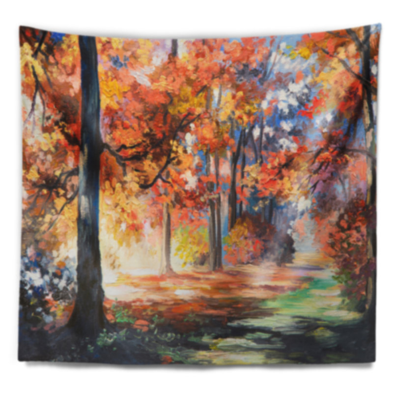 Paysage automne sentier en forêt tapisserie, H 32 po x l 39 po