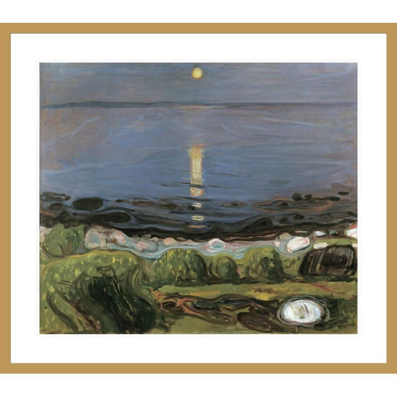 «Summer Night by the Beach» par Edvard Munch - impression giclée encadrée, H 33,5 po x l 37,9 po