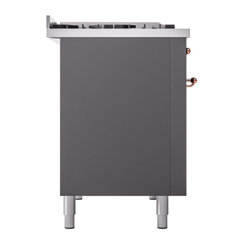 ILVE Nostalgie II 48 in Dual Fuel Range, 8 Burner, Griddle, Graphite Matte/Copper, Natural Gas