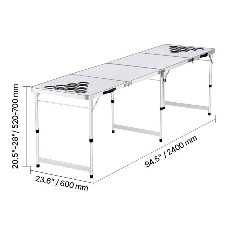VEVOR White 240cm L Beer Pong Table