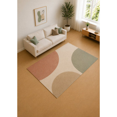 Tapis arche moderne ultra léger de 5 pi x 7 pi rose pâle et vert sauge pour le salon, tapis doux à poils courts avec envers en silicone antidérapant, décor pour la chambre à coucher et le bureau personnel