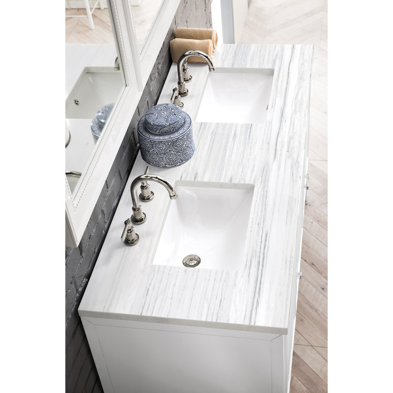 Athens 60'' W  W Double Vanity, Glossy White, Ethereal Noctis, 8" Widespread
