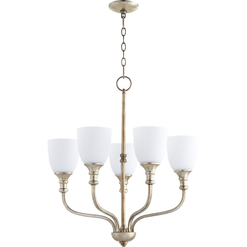 Lustre de roue de wagon à l’ombre 5 lumières Falbo, Feuille argentée vieillie, H 27,5 po x l 24 po x P 24 po