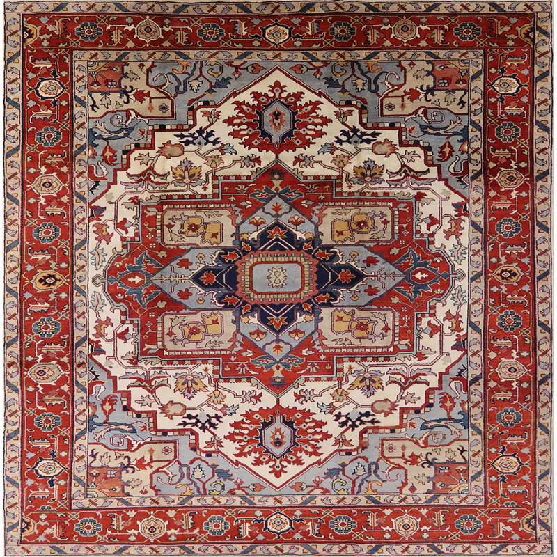 Tapis oriental rouge / gris / ivoire, Carré 4 pi