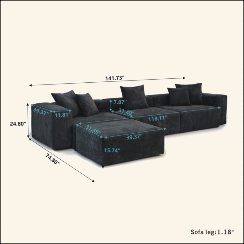 Canapé modulaire en L 4 pi