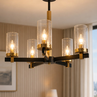 Marrina 5-Light Dimmable Classic Wagon Wheel Chandelier with Seeded Glass