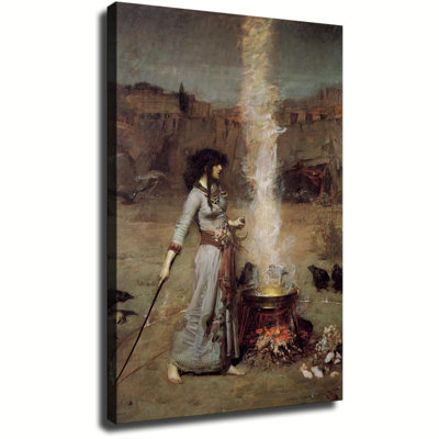 Vintage Witch Magic Circle Canvas Wall Art Framed Ready to Hang Living Room Bedroom Home Decor