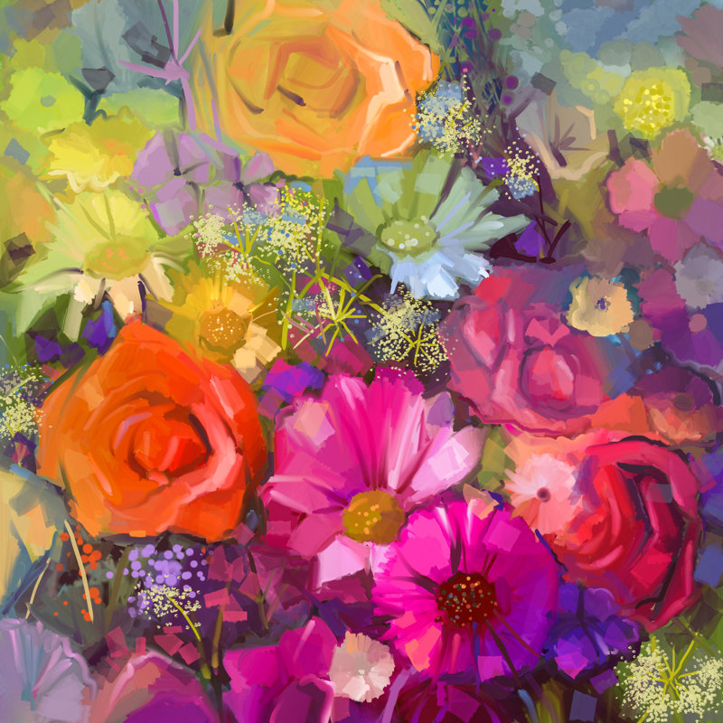 Vanduser Bouquet Of Rose, Daisy And Gerbera Flowers - Wrapped Canvas Painting, 30cm H x 30cm W x 3.8cm D