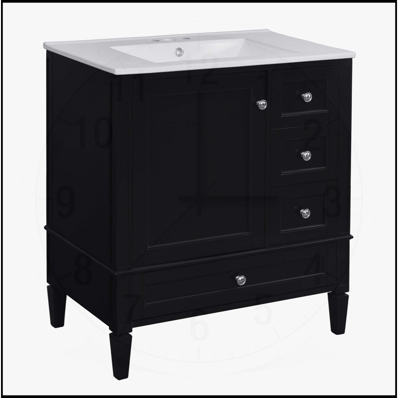 Meuble-lavabo 30 po avec lavabo en céramique, Noir