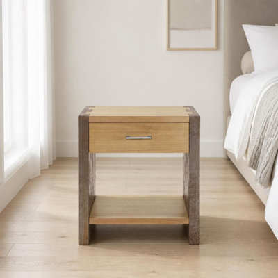 Table de chevet fonctionnelle à 1 tiroir avec tablette de rangement ouverte, table d'appoint polyvalente, fabrication robuste en bois d'ingénierie avec tiroir coulissant