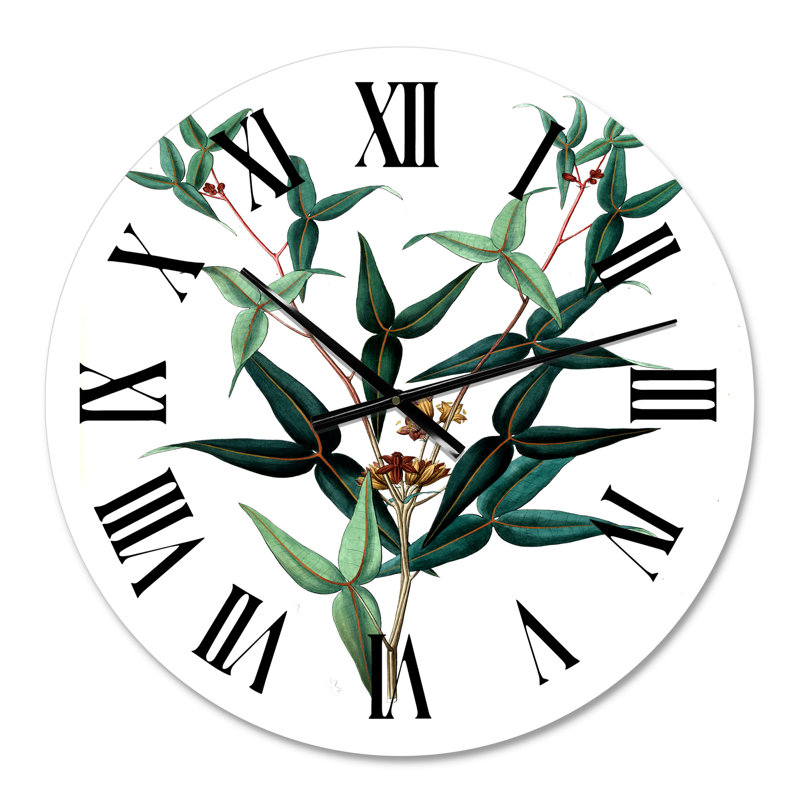 Vintage Green Leaves Plants - horloge murale traditionnelle, Moyen