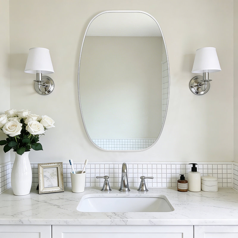 Metal Oval Wall Mirror, Silver, 30" x 20"