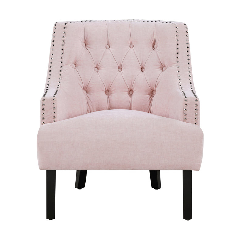 Upholstered Wingback Chair, Pink Fabric
