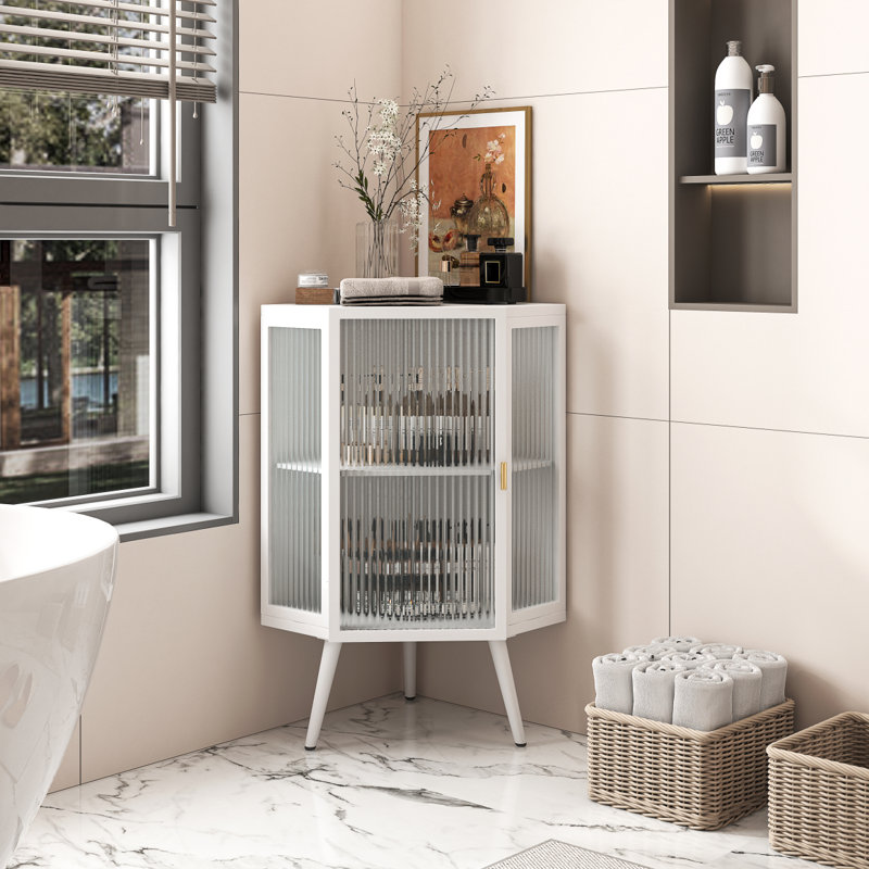Armoire de plancher avec porte en verre trempé, Blanc
