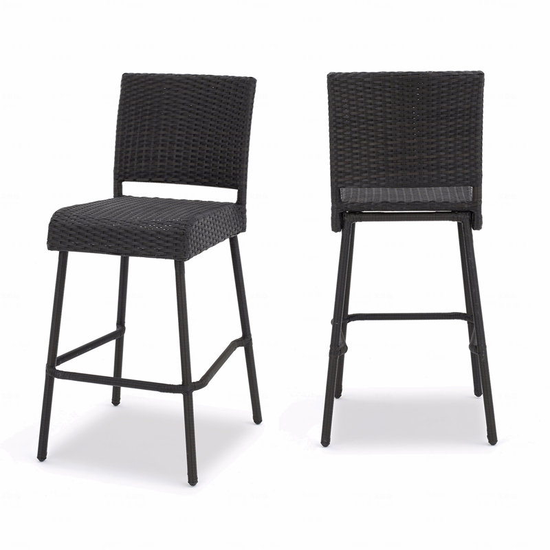 Set Of 2 Outdoor Patio Barstools, 29" Outdoors PE Rattan Armless, Brown