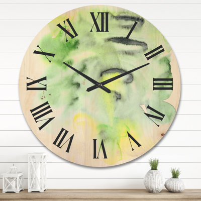 Horloge murale abstraite étang vert et jaune