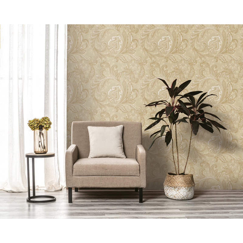 Elegance Collection Paisley Design Pearlescent Finish Wallpaper Roll, Bronze