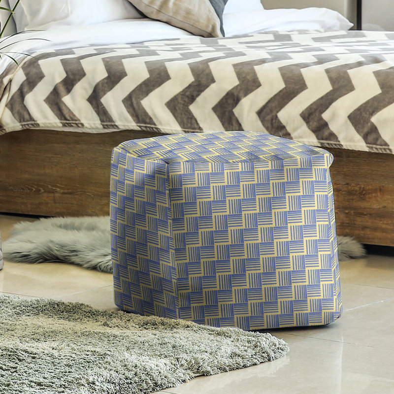 Repose-pieds cubique à rayures classic basketweave, Jaune / bleu