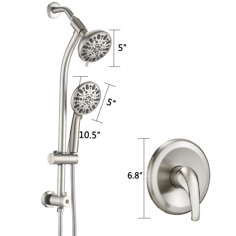Shower With Drill- Stainless Steel Sliding Rod And 2 Heads 7 Spray Options 7-Setting Dual Head Slide Bar Fog Function