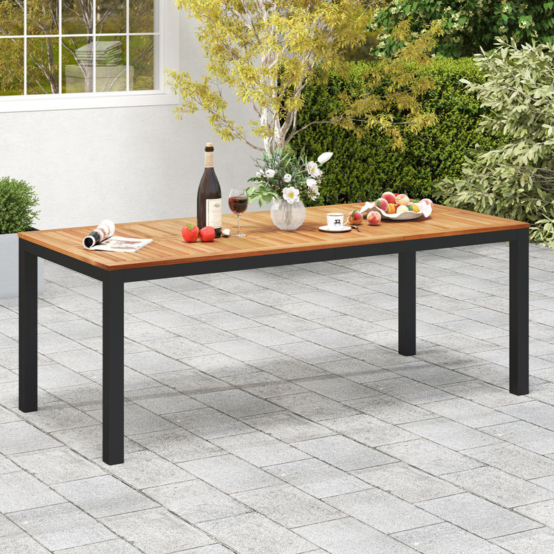 Patio Dining Table for 8 79'' Large Rectangle Table w/ Acacia Wood Tabletop