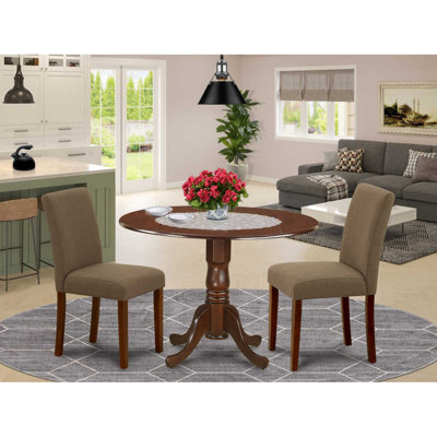 3-Piece Mahogany Finish Solid Wood Top-Round Dining Room Set with Dropleaf-Seats 4