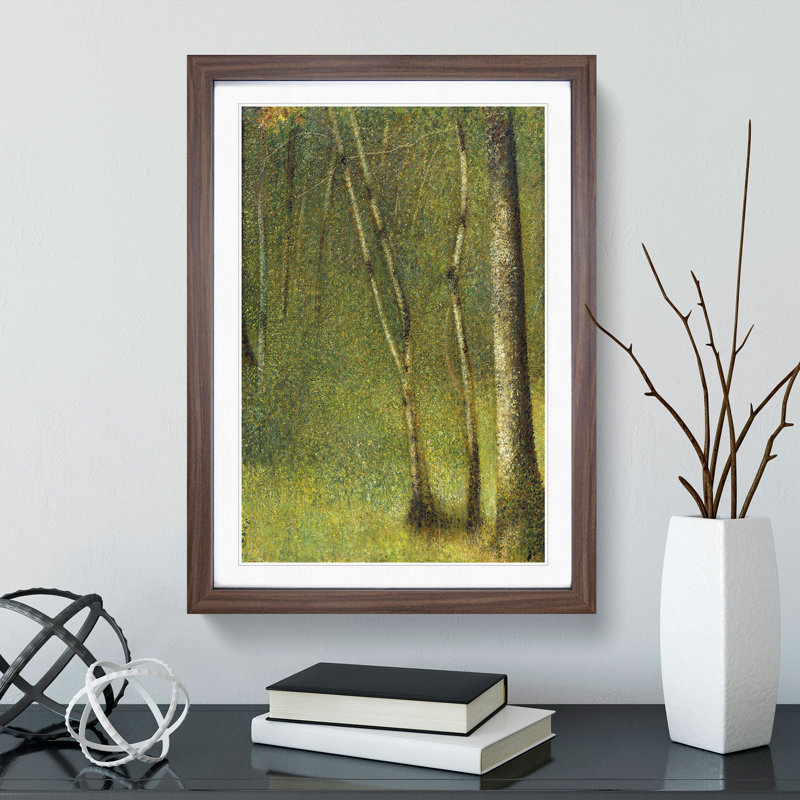 The Forest at Pontaubert by Georges Seurat - Picture Frame Painting, 48cm H x 36cm W x 2cm D, Walnut