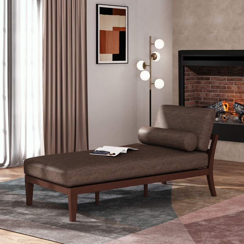 Chaise longue en tissu Sarom avec traversin, Polyester à 100 % de couleur brune