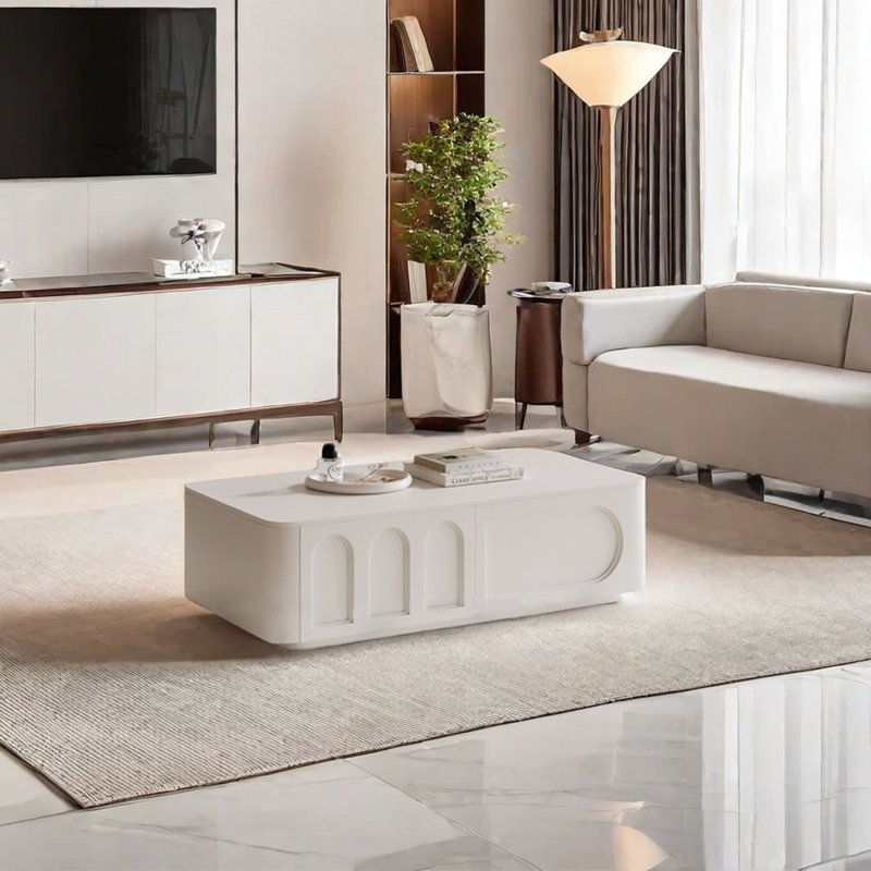 Table basse avec fond fermé French French, H 13,78 po x L 47,24 po x l 23,62 po, Blanc / Blanc