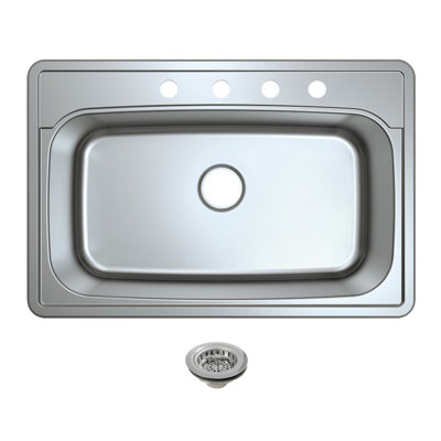 Kingston Brass Studio 33-Inch Stainless Steel Self-Rimming Single Bowl Bar Sink With Drain And Strainer