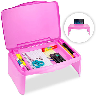 Bureau portable pliable pour lit et canapé avec porte-gobelet et tablette ou fente pour téléphone