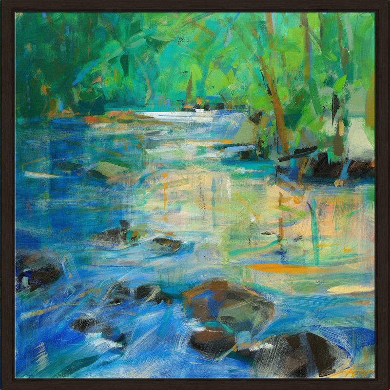 Centrage par Angela Saxon - Peinture, Cadre flottant espresso, H 21,5 po x l 21,5 po x P 2 po