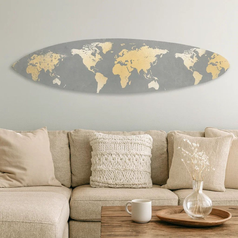 Décoration murale carte du monde en bois surf