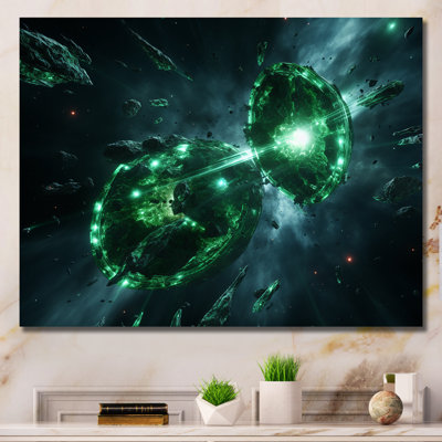 Green And White Cosmos Explosion I - Space Planet Wall Art