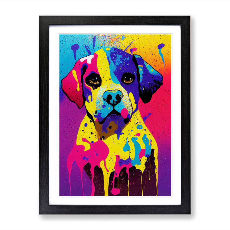 Painted Dog No.1 - Single Picture Frame Painting, Black Framed, 64cm H x 46cm W x 2cm D