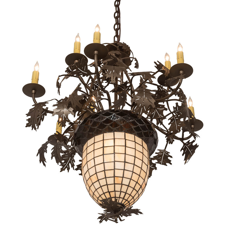 28" Wide Greenbriar Oak 9 Arm Chandelier